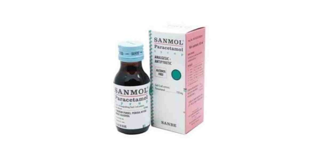 Sanmol sirup mengandung zat aktif paracetamol (acetaminophen) yang berguna untuk menurunkan demam dan rasa nyeri kepala.