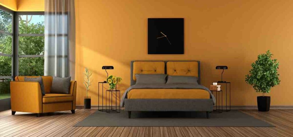 Warna kamar tidur oranye juga dapat mensugesti penghuni ruangan agar merasa lebih sejuk sehingga kamu bisa tidur lebih nyaman di malam hari.